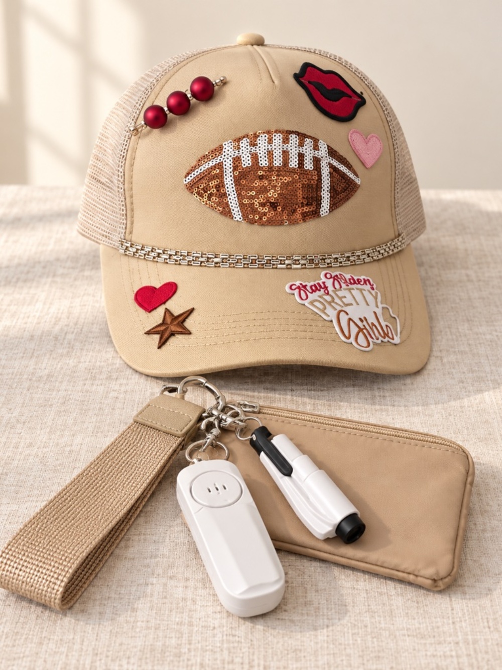 Embellished Football Trucker Hat & Keychain Bundle - NWOT - Picture 4 of 6